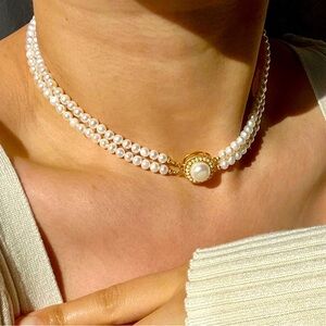 Vintage 18k Freshwater Pearl Choker Double Layer
Necklace Wedding Bridal